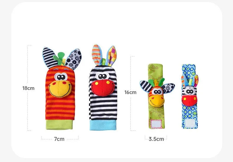 Animal-Themed Baby Socks with Wrist Strap – 4-Piece Set for Infants