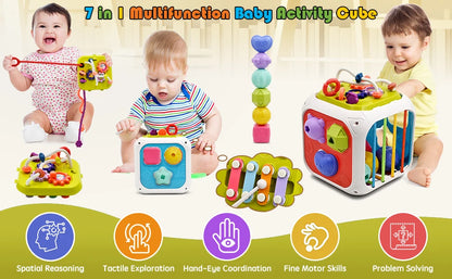 7-in-1 Montessori Baby Toys for 0-3 Years | Sensory Shape Sorter; Pull String Educational Game for Infants and Toddlers