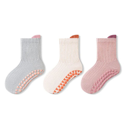 3 Pairs Kids Cotton Socks for Boys And Girls Cute Comfortable Breathable Non-Slip Floor Socks for Baby Toddlers