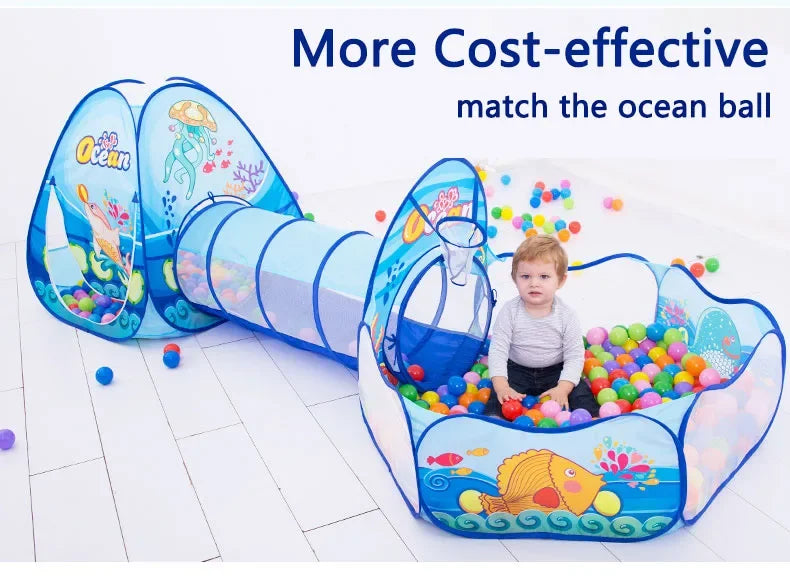 3-in-1 Kids Play Tent with Tunnel & Ball Pit — Foldable, Water-Resistant (Ages 3–6)