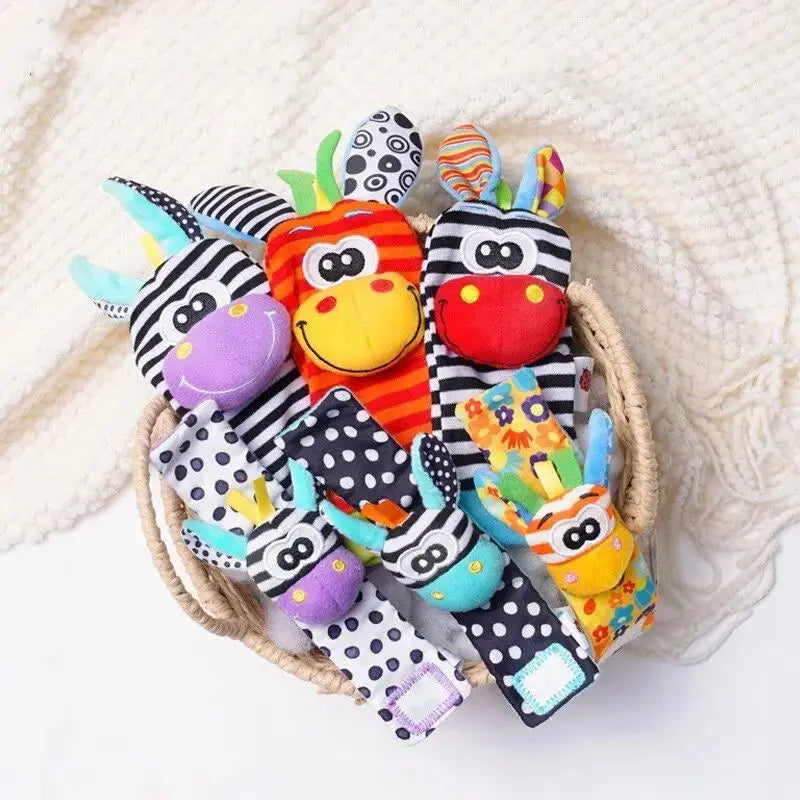 Animal-Themed Baby Socks with Wrist Strap – 4-Piece Set for Infants
