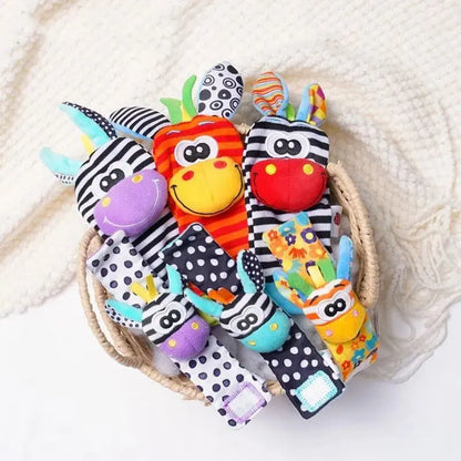 Animal-Themed Baby Socks with Wrist Strap – 4-Piece Set for Infants