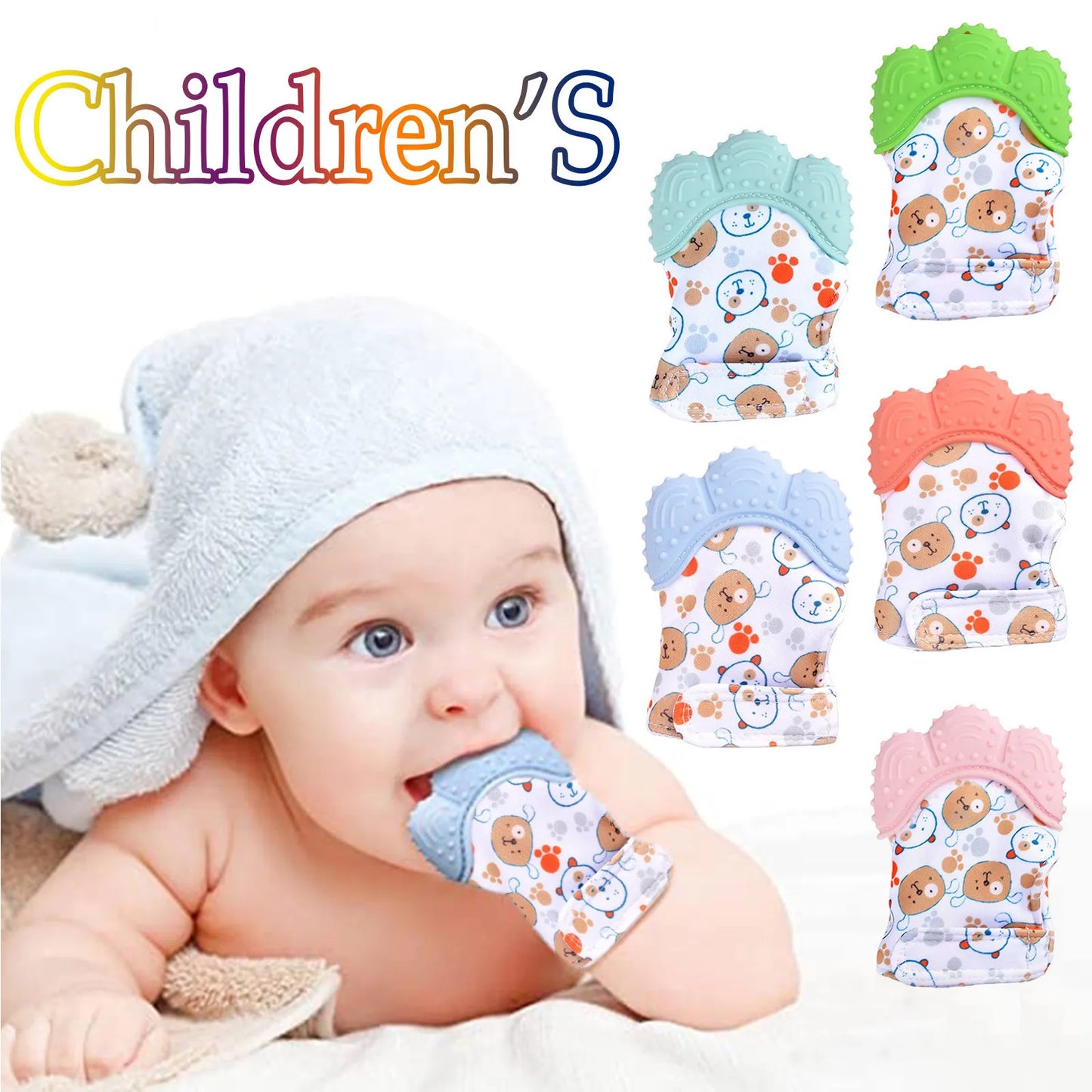 Baby Teether Cartoon Printed Children'S Gloves For Children And Babies Teethers Anti Eating Hand Teething Chewing Toy Baby Stuff