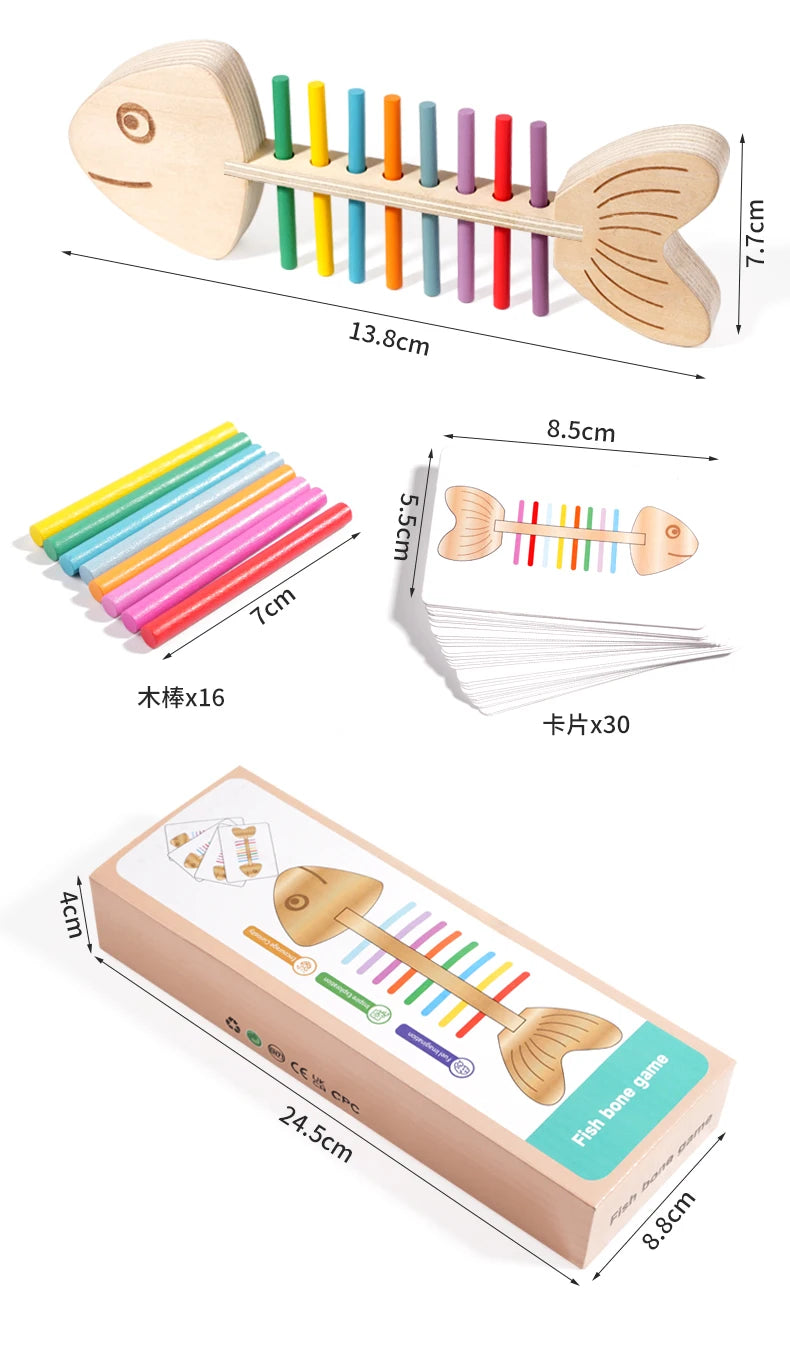 Montessori Color Matching Sensory Toys Wooden Popular Fish Bone Game