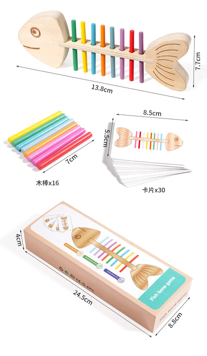 Montessori Color Matching Sensory Toys Wooden Popular Fish Bone Game