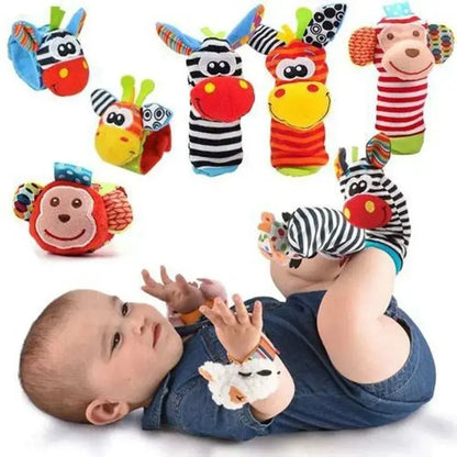 Animal-Themed Baby Socks with Wrist Strap – 4-Piece Set for Infants