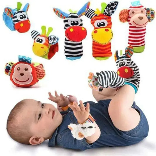 Animal-Themed Baby Socks with Wrist Strap – 4-Piece Set for Infants