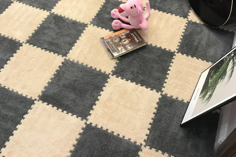 Warm Plush Floor Tiles – Interlocking Play Mat Puzzle Carpet for Babies, Kids, Pets & Exercise Areas