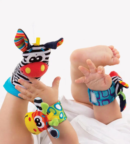 Animal-Themed Baby Socks with Wrist Strap – 4-Piece Set for Infants
