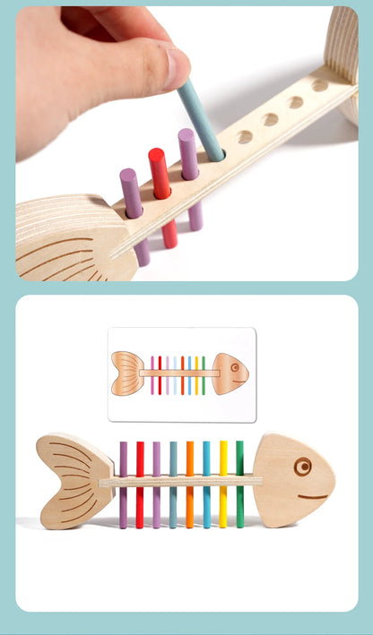 Montessori Color Matching Sensory Toys Wooden Popular Fish Bone Game