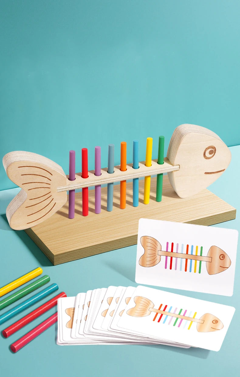 Montessori Color Matching Sensory Toys Wooden Popular Fish Bone Game