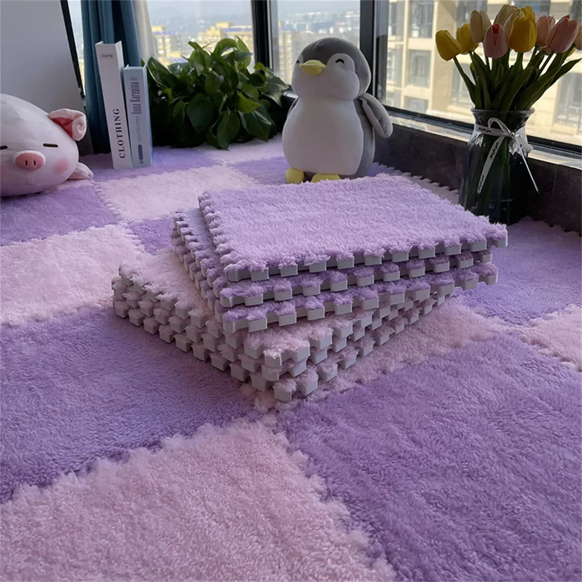 Warm Plush Floor Tiles – Interlocking Play Mat Puzzle Carpet for Babies, Kids, Pets & Exercise Areas