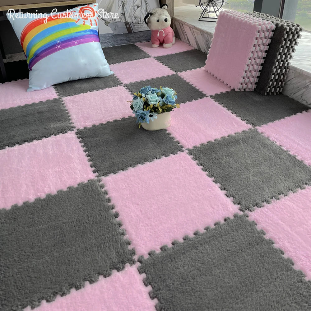 Warm Plush Floor Tiles – Interlocking Play Mat Puzzle Carpet for Babies, Kids, Pets & Exercise Areas