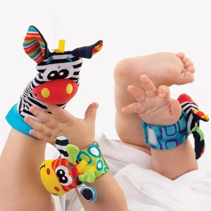 Animal-Themed Baby Socks with Wrist Strap – 4-Piece Set for Infants