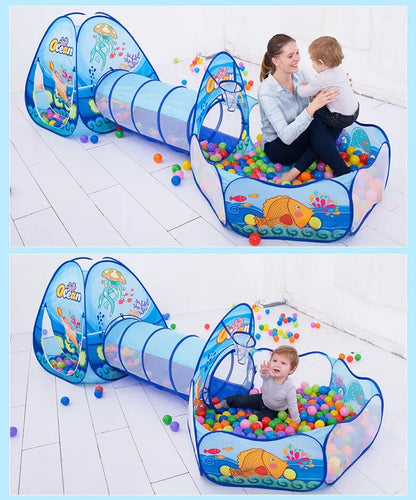 3-in-1 Kids Play Tent with Tunnel & Ball Pit — Foldable, Water-Resistant (Ages 3–6)