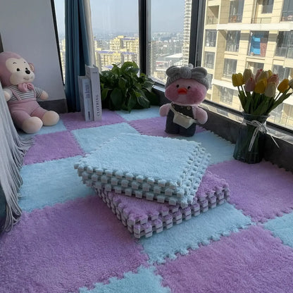 Warm Plush Floor Tiles – Interlocking Play Mat Puzzle Carpet for Babies, Kids, Pets & Exercise Areas