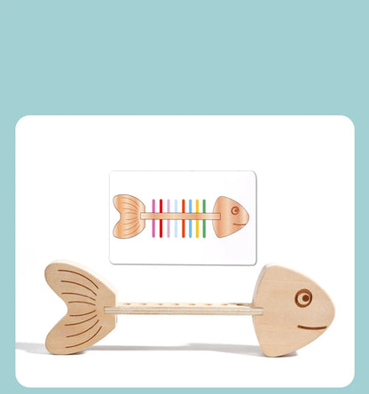 Montessori Color Matching Sensory Toys Wooden Popular Fish Bone Game