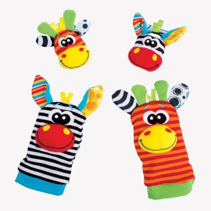Animal-Themed Baby Socks with Wrist Strap – 4-Piece Set for Infants