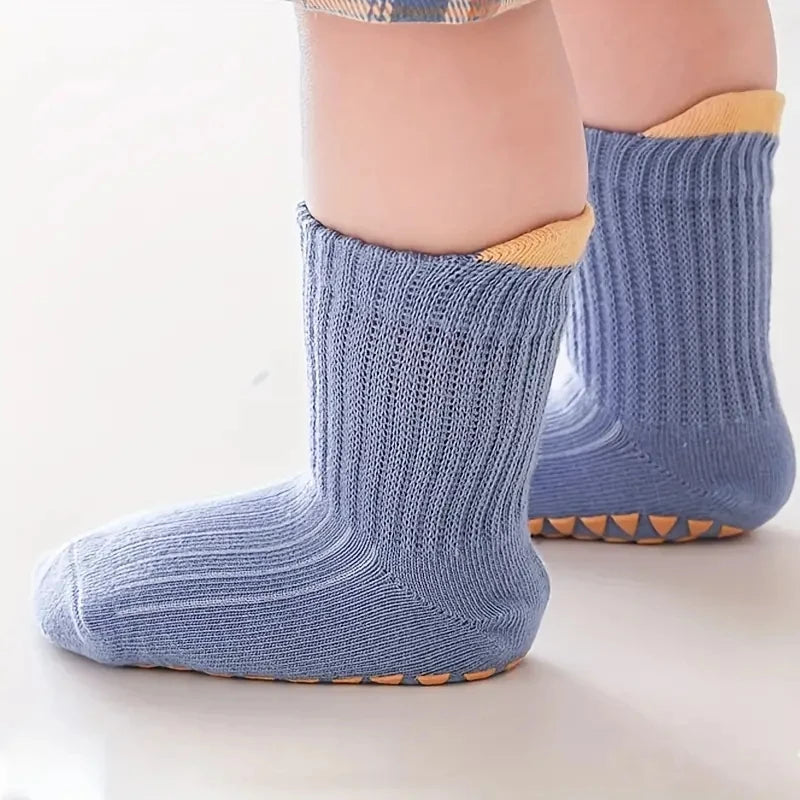 6 pairs of children's anti-slip socks, cute color-matching indoor floor socks, comfortable and breathable toddler walking socks,