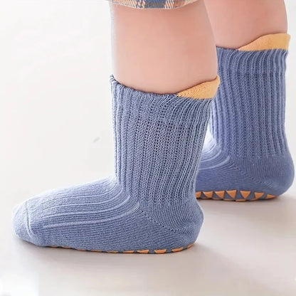 6 pairs of children's anti-slip socks, cute color-matching indoor floor socks, comfortable and breathable toddler walking socks,