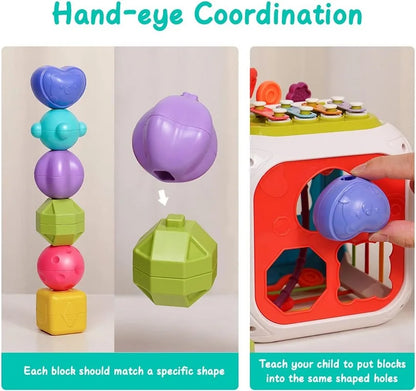 7-in-1 Montessori Baby Toys for 0-3 Years | Sensory Shape Sorter; Pull String Educational Game for Infants and Toddlers
