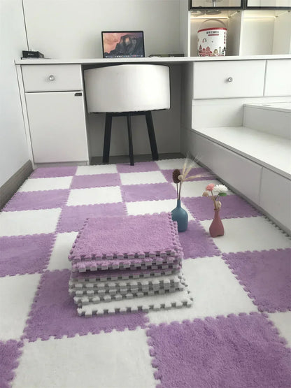 Warm Plush Floor Tiles – Interlocking Play Mat Puzzle Carpet for Babies, Kids, Pets & Exercise Areas