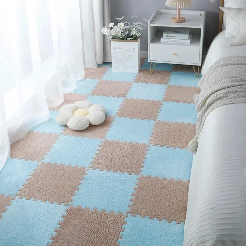 Warm Plush Floor Tiles – Interlocking Play Mat Puzzle Carpet for Babies, Kids, Pets & Exercise Areas